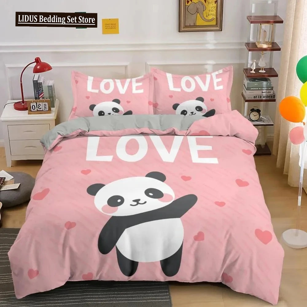 Lovely Cartoon Panda Bedding Sets Printed Duvet Cover Set For Boys Girls 135x200 Duvet Cover King Single Double Size Room Decor