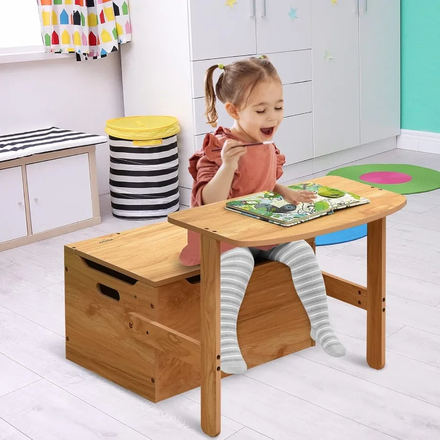 3in1 Convertible Wooden Toy Storage Bench With Handle For Toddlers Table And Chair Set Ideal For Daycare Playroom Safe And Dura