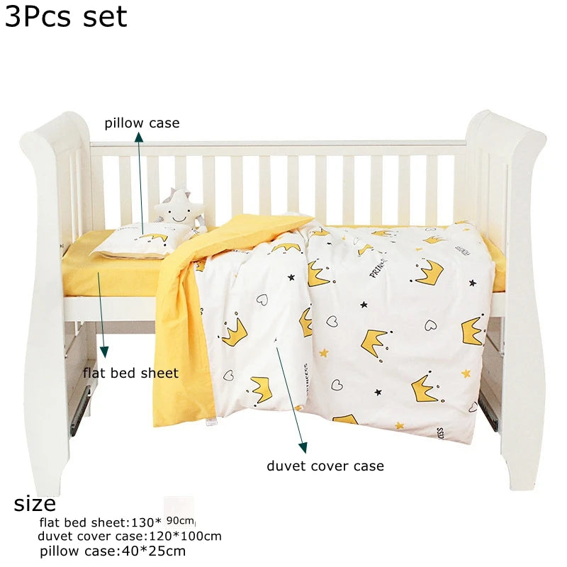 3Pcs Set Baby Beddings Set Organic Cotton Duvet Cover Case Bed Sheet Pillow Case With Cartoon Printting Children Cot Bed Linen