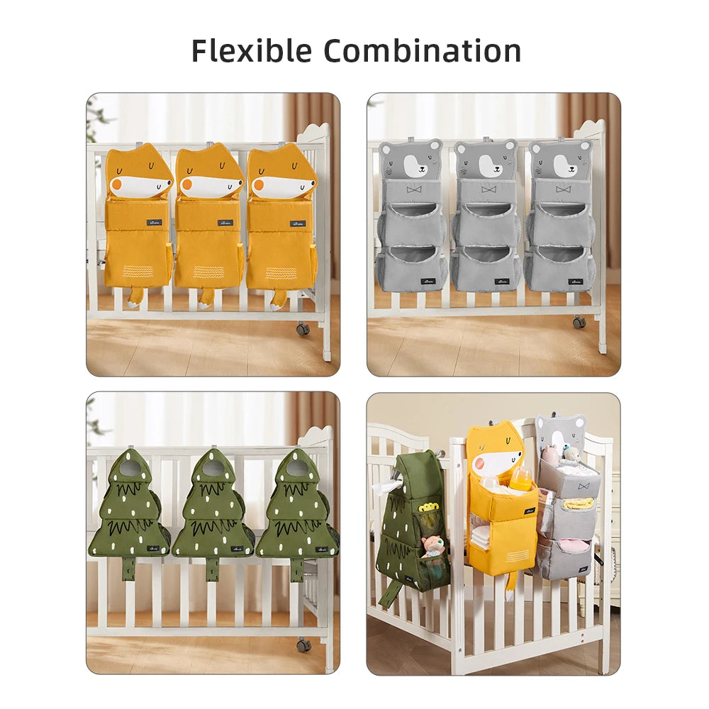 Cartoon Baby Crib Hanging Storage Bag, Multi-functional Organizer for Baby Supplies Baby Room Decor