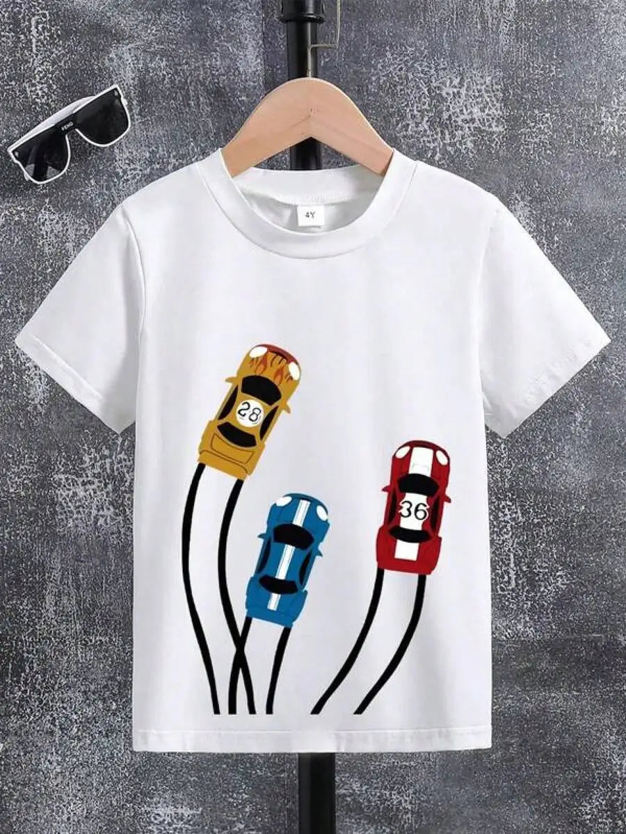 2025 Christmas Young Girl'sBoy's '[ Tops] Cotton Graphic Tees Boy's Casual Car Print Short Sleeve T-Shirt, Summer Kids Boys Clot