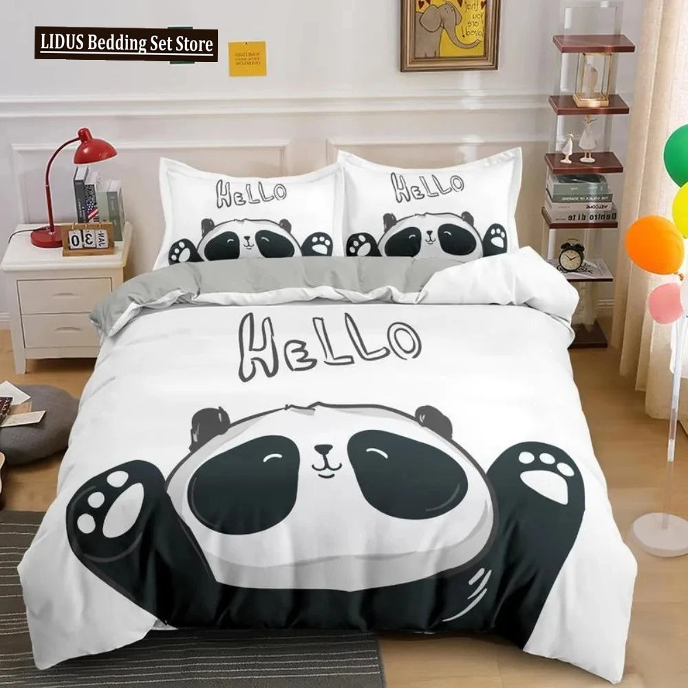 Lovely Cartoon Panda Bedding Sets Printed Duvet Cover Set For Boys Girls 135x200 Duvet Cover King Single Double Size Room Decor