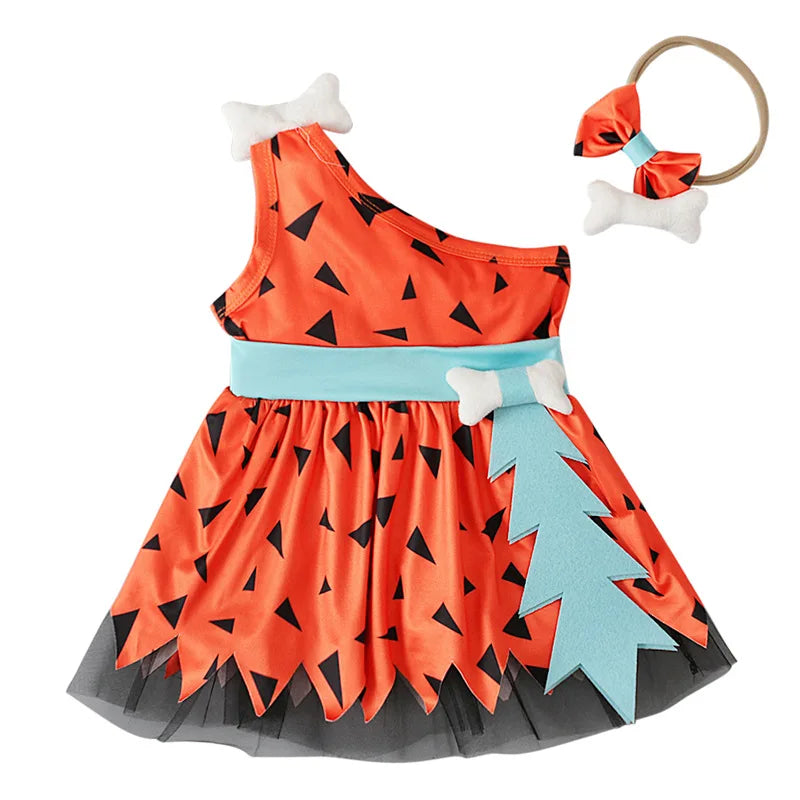 Prowow Baby Caveman Dresses One Shoulder Orange Halloween Dress For Girls Party Dress Toddler Party Halloween Costume For Baby