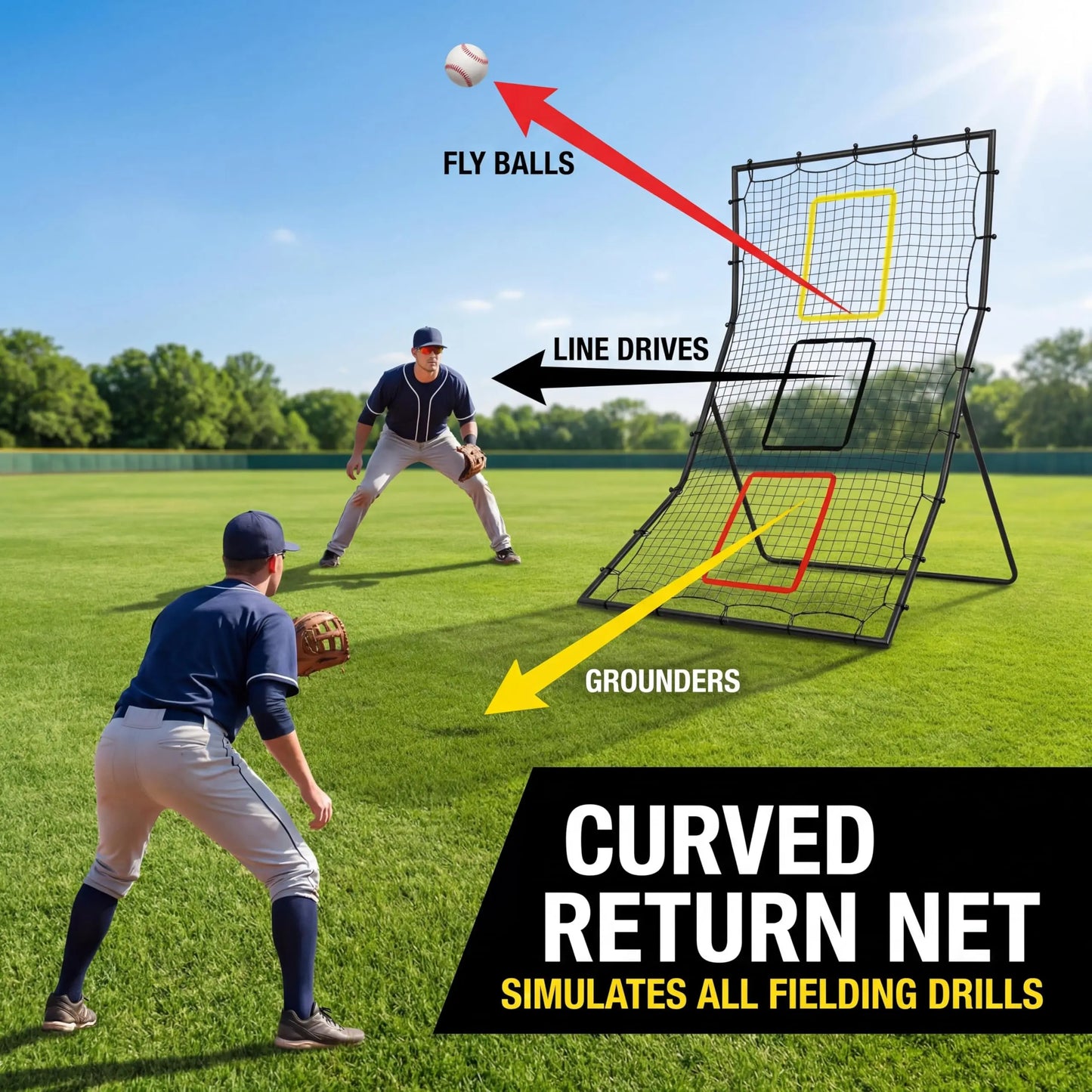 Softball Baseball Net - 6 x 4 Feet Rebounder for Pitching and Fielding, 3 Goal Zones