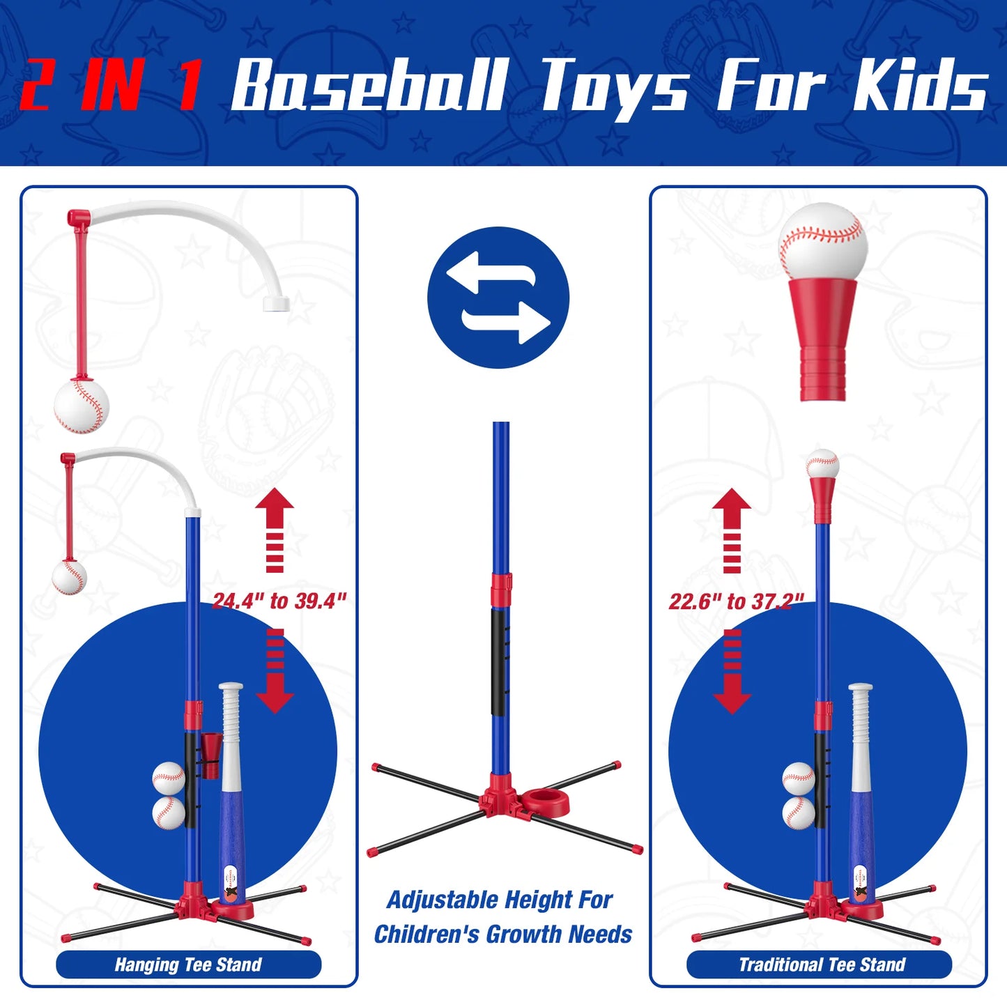 3-in-1 Baseball Set for Kids with Auto Pitching Machine | Tee Ball Stand, Hanging Tee, Ball Launcher and 6 Softballs - Adjustable Height, Indoor/Outdoor Sport Gifts for Boys Girls