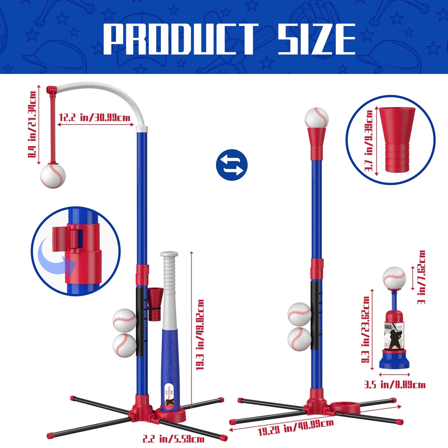 3-in-1 Baseball Set for Kids with Auto Pitching Machine | Tee Ball Stand, Hanging Tee, Ball Launcher and 6 Softballs - Adjustable Height, Indoor/Outdoor Sport Gifts for Boys Girls