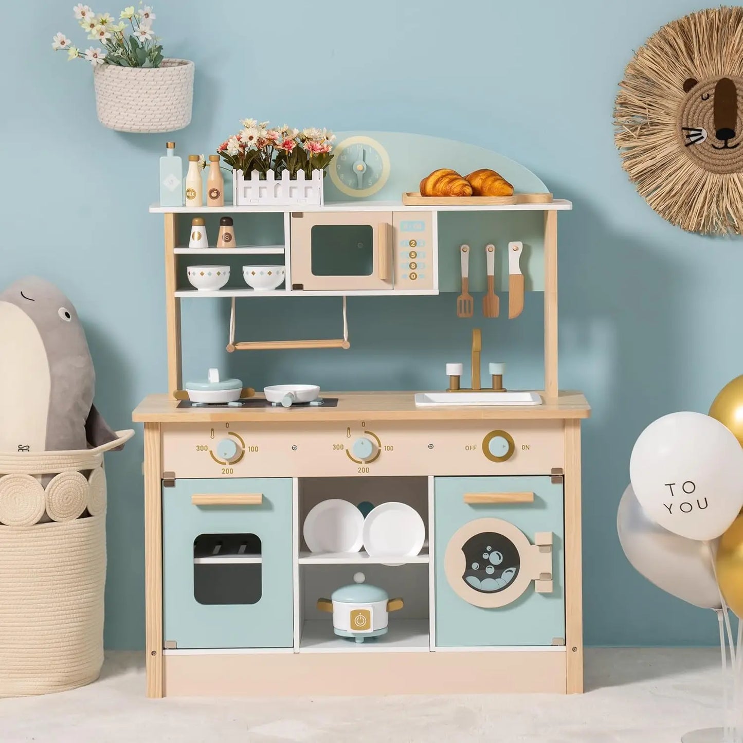 Wooden Kitchen for Kids Play Kitchen with Plenty of Play Features Toddler Kitchen Set Gift for Girls Boys 3+
