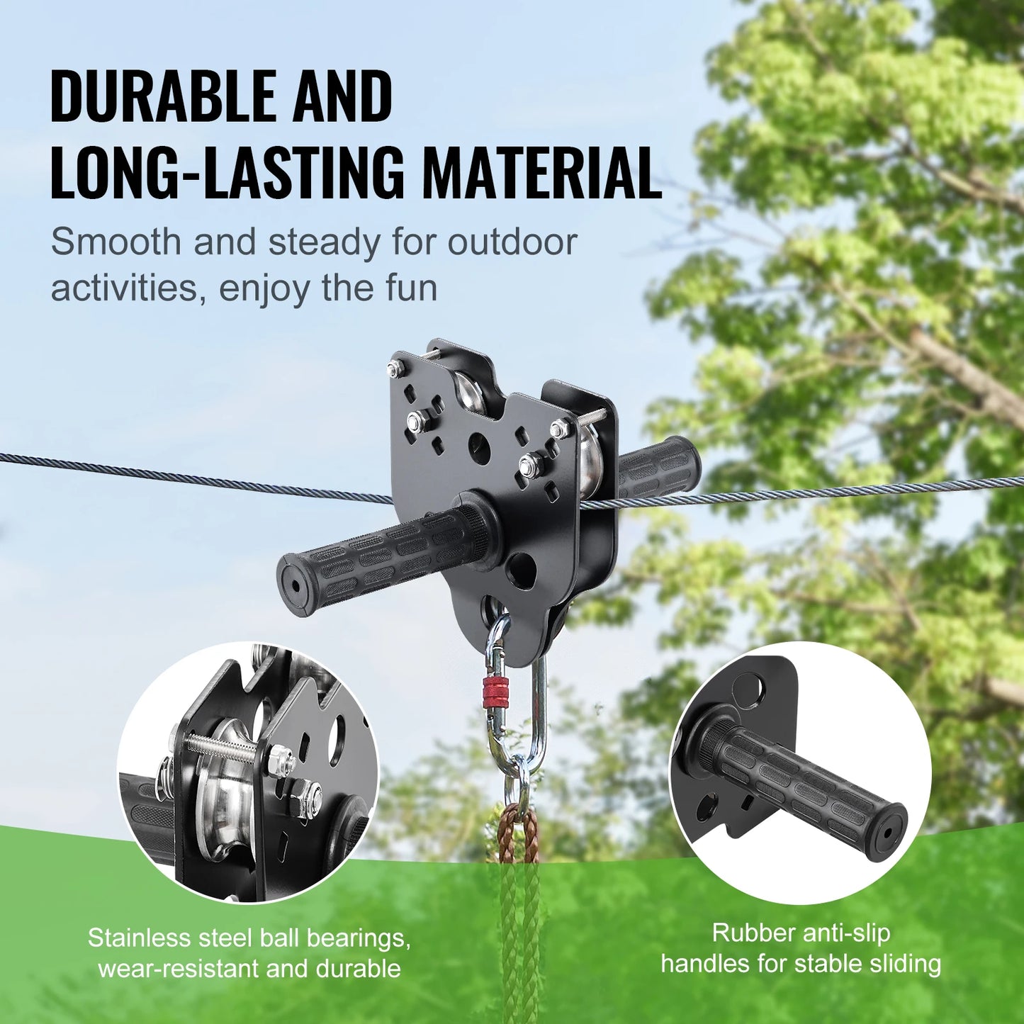 Zipline Kit for Kids Adult 160ft Zip Line Kits Up to 500 lbs with Stainless Steel Zipline Spring Brake Safety Harness