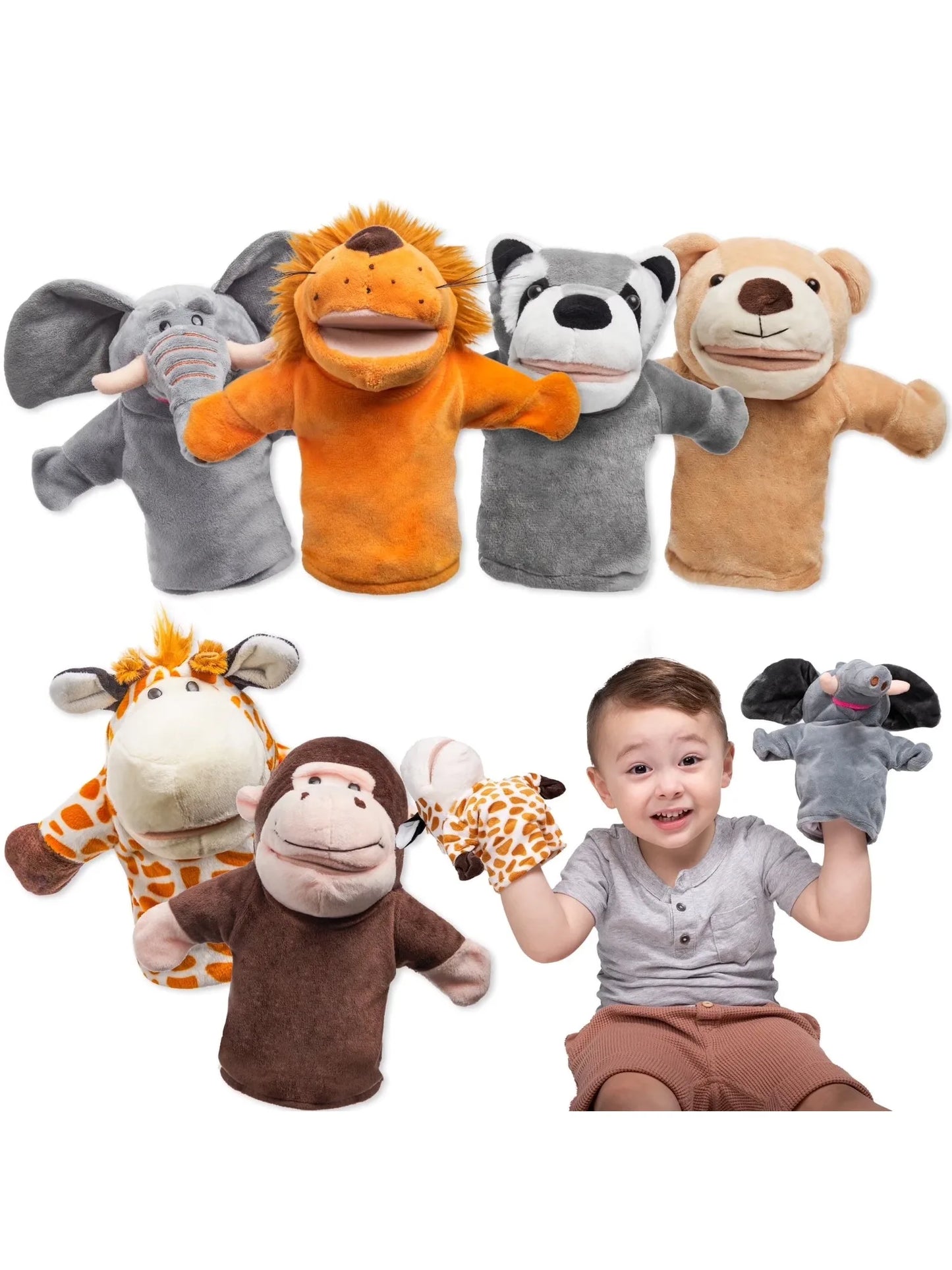 Joyfy 6Pcs Kids Hand Puppet with Mouth Toddler Animal Plush Toy for Show Theater Kids Birthday Gifts Easter Basket Stuffers