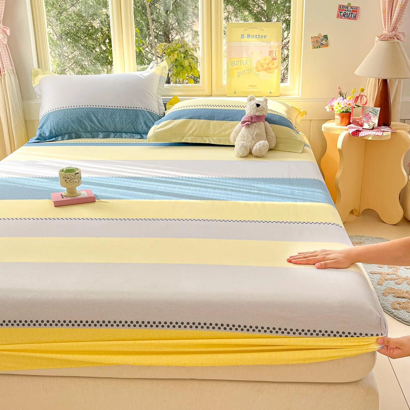 Cartoon Space Astronaut Fitted Sheet 100% Cotton Mattress Cover for Adults Kids Deep Pocket Elastic Bed Sheets and Pillowcases