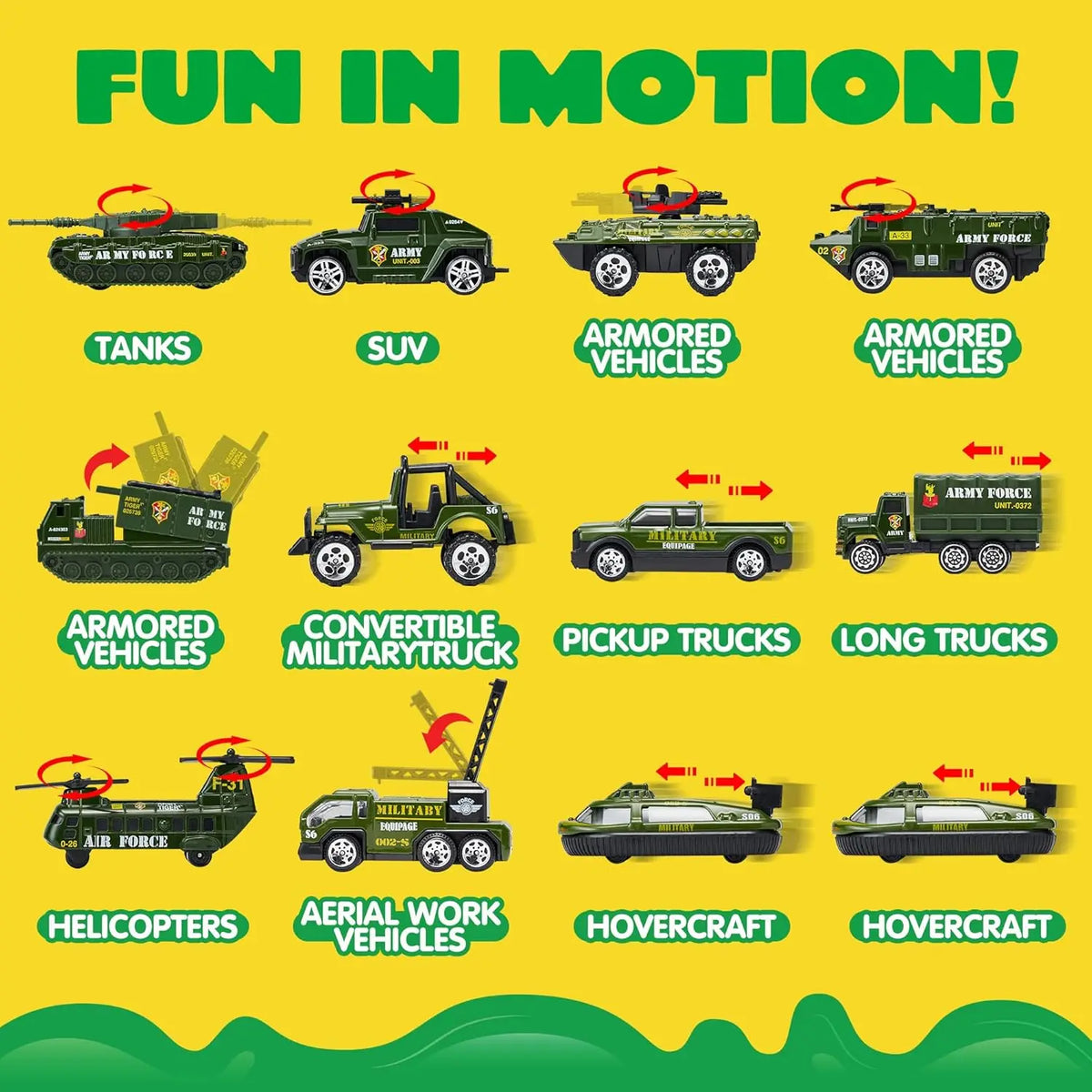 25 in 1 Green Military Big Truck Toys Army Men Tanks Set with Soldier Men Battle Car Toy in Carrier Truck for Boys Gifts