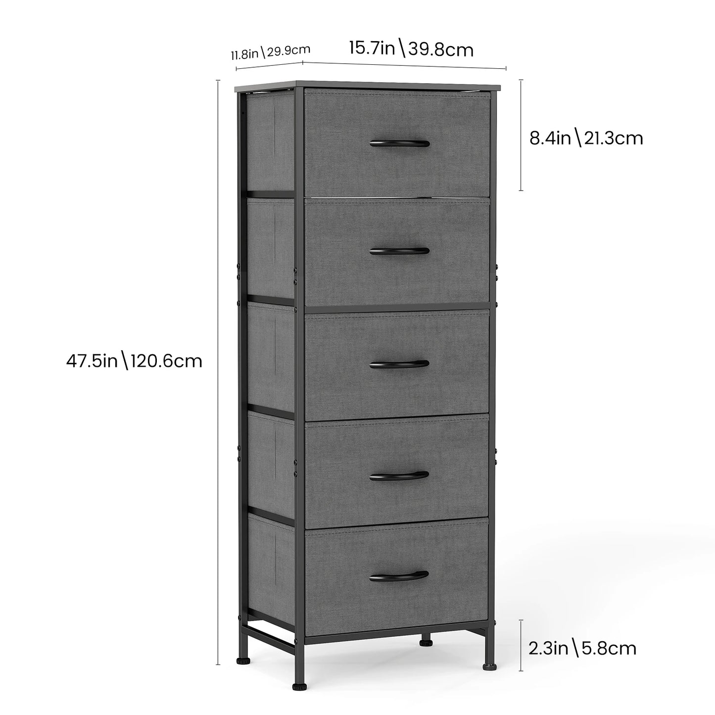 48IN Dresser For Bedroom With 5 Fabric Drawers Nightstand Wardrobe Steel Frame Closet For Clothes Storage Cabinet Furniture