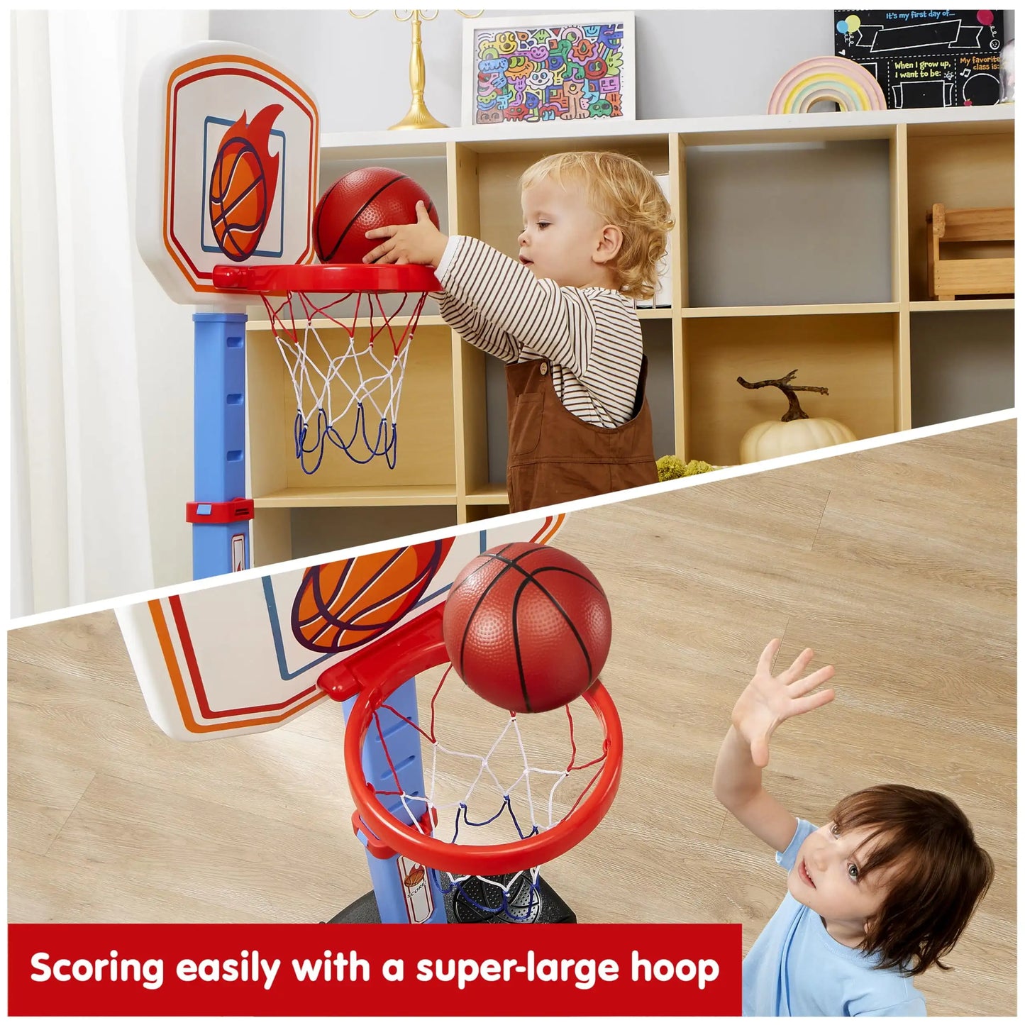 Toddler Basketball Hoop Indoor Basketball Game Set Adjustable Kids Basketball Goal With 4 Balls