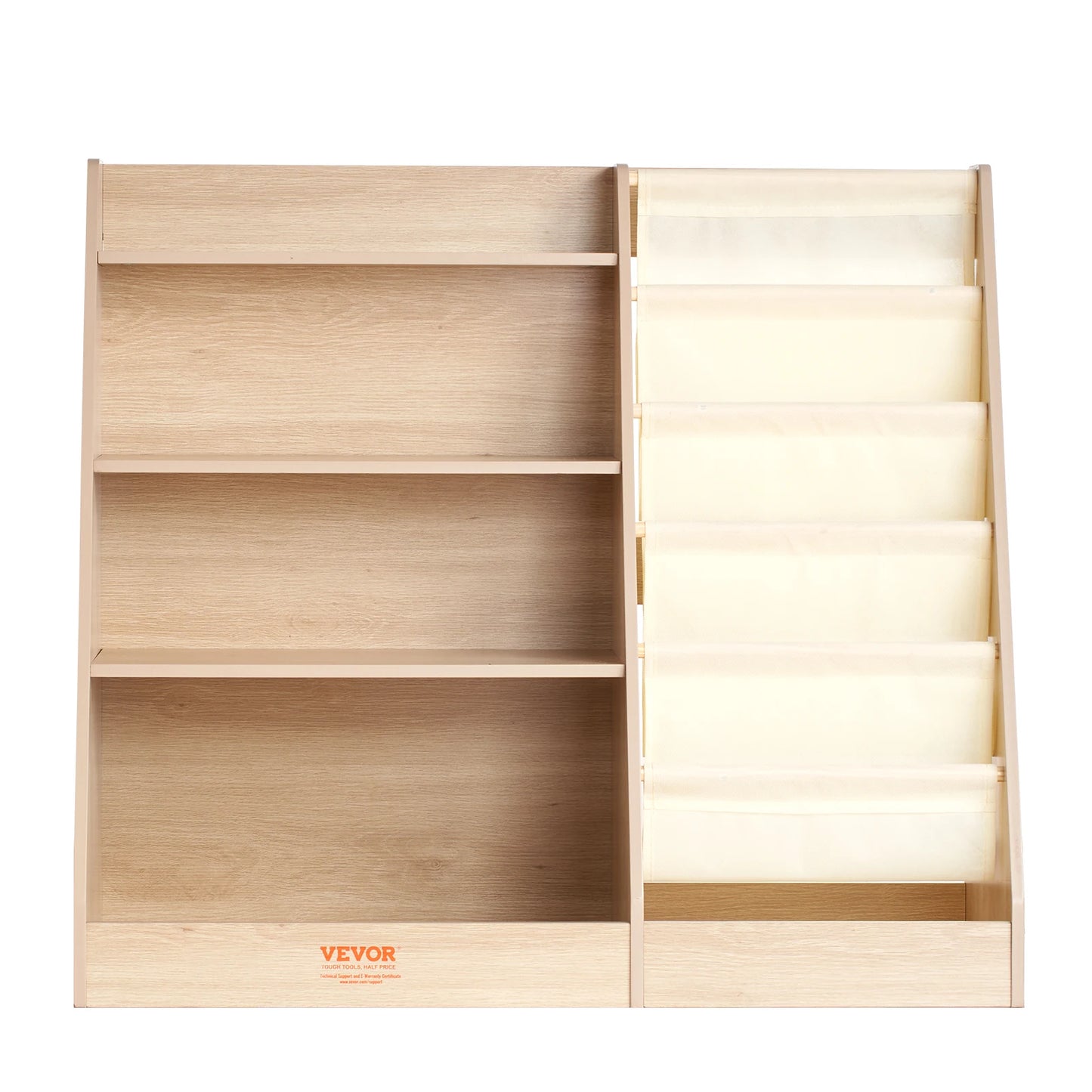 4-Tier Kids Wooden Bookshelf Six-Layer Sling Bookcase  Storage Book Rack for Kids Room Playroom Kindergarten Nursery