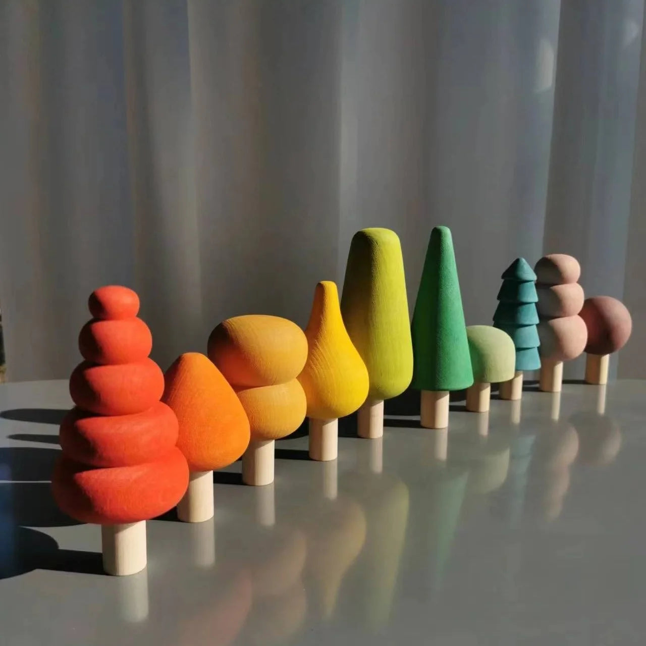 Kids Wooden Toys Pastel Building Blocks Stacking Crochet House  Animals Rainbow Forest Trees