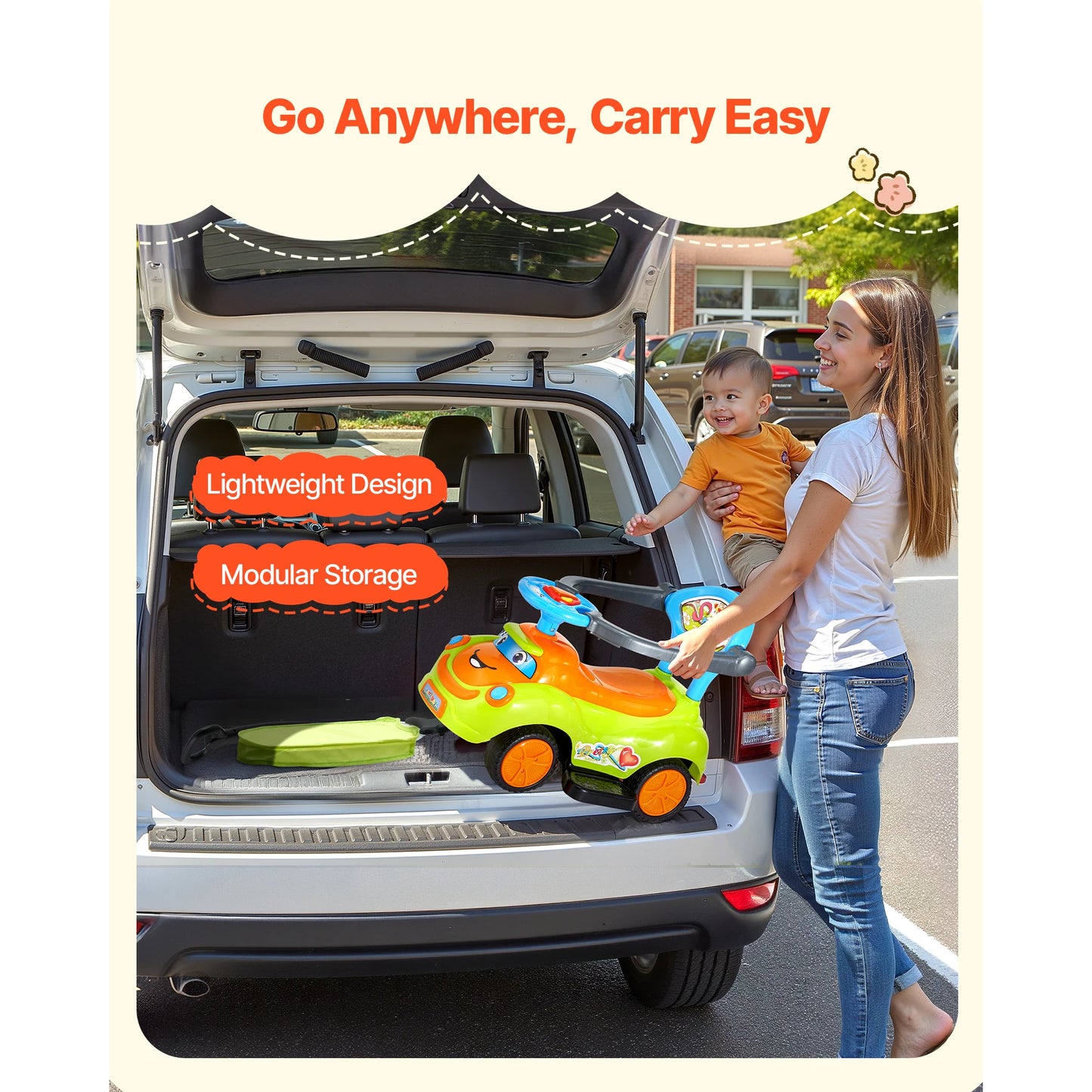 55 lbs Ride On Push Car with Guardrails Handle & Under-seat Storage Foot-to-Floor Walker Around Buggy for Boys Girls