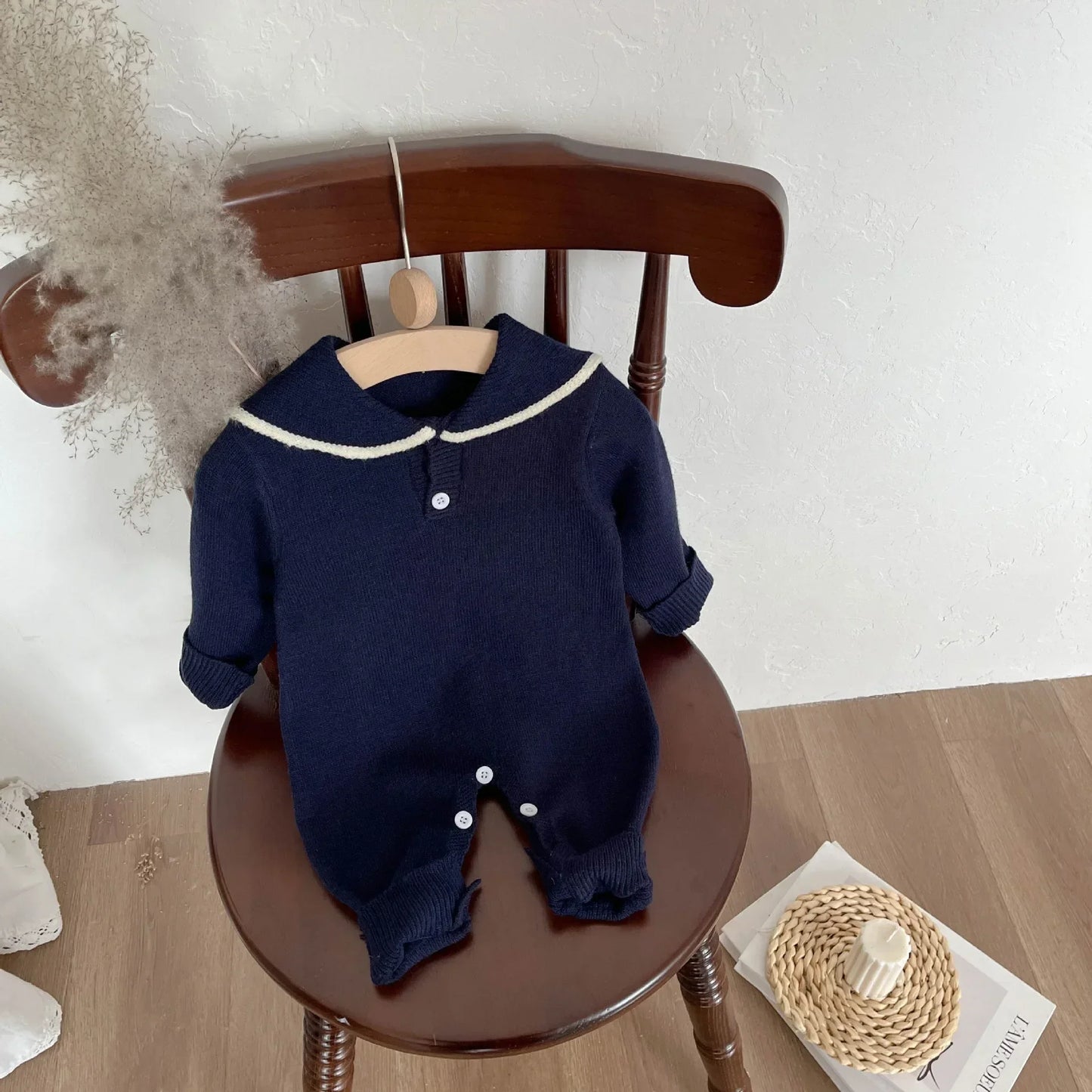 4622 Baby Knitted Clothes Autumn 2024 New Navy Collar Boy's Knitted One Piece Clothes