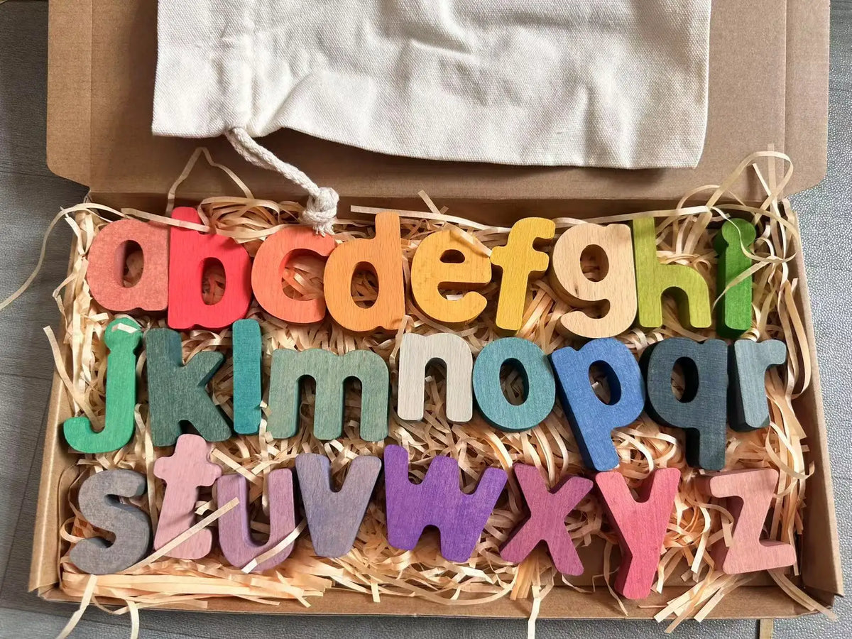 Montessori Wooden Tray  Rainbow Alphabet Puzzle Pastel ABC Learn Letters Educational Board for Kids