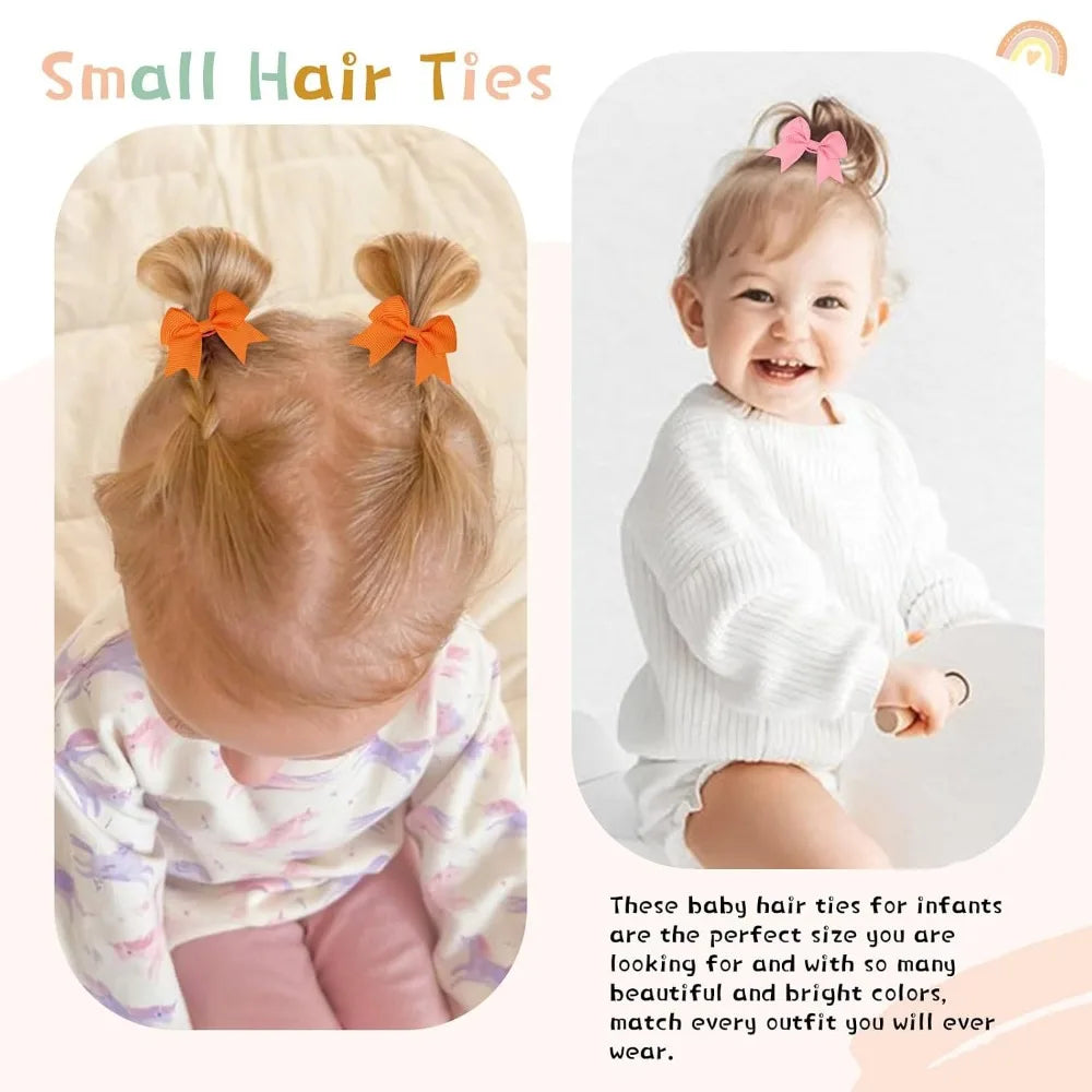 40 PCS Mini Small Elastic Hair Ties for Baby Girls Toddlers Infants with Bows Ponytail Holders 2 Inches