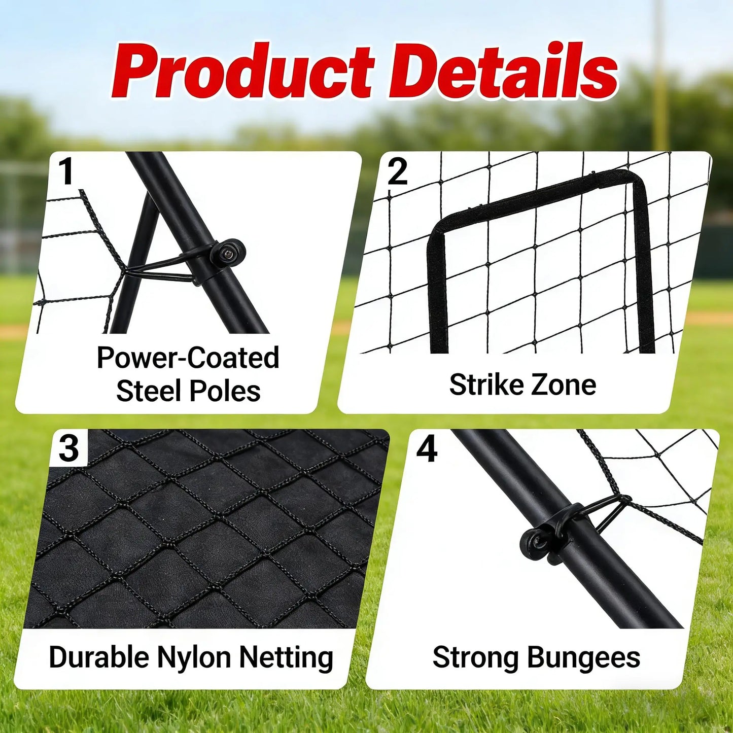 Softball Baseball Net - 6 x 4 Feet Rebounder for Pitching and Fielding, 3 Goal Zones