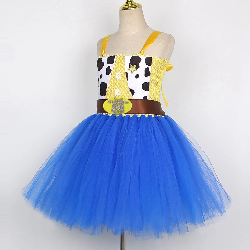 Cowgirl Toy Woody Dresses for Girls Jessie Princess Costumes Kids Christmas Halloween Outfits Fancy Tutus with Cowboy Hat Scarf