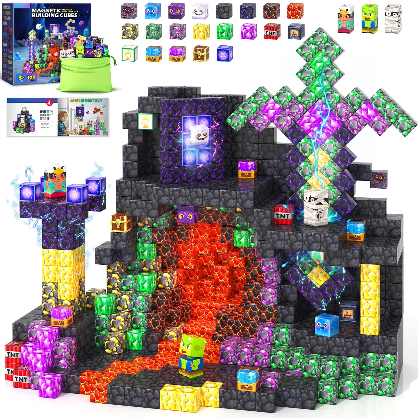 Magnetic Blocks - Mine Magnet World Building Toys for Kids Ages 4-6 6-8 8-12, STEM Magnetic Building Blocks Kids Sensory Toys Games, Gift for 3+ Year Old Boys and Girls