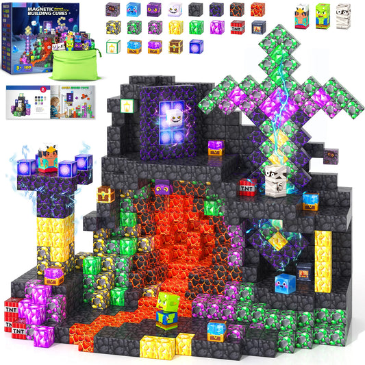 Magnetic Blocks - Mine Magnet World Building Toys for Kids Ages 4-6 6-8 8-12, STEM Magnetic Building Blocks Kids Sensory Toys Games, Gift for 3+ Year Old Boys and Girls