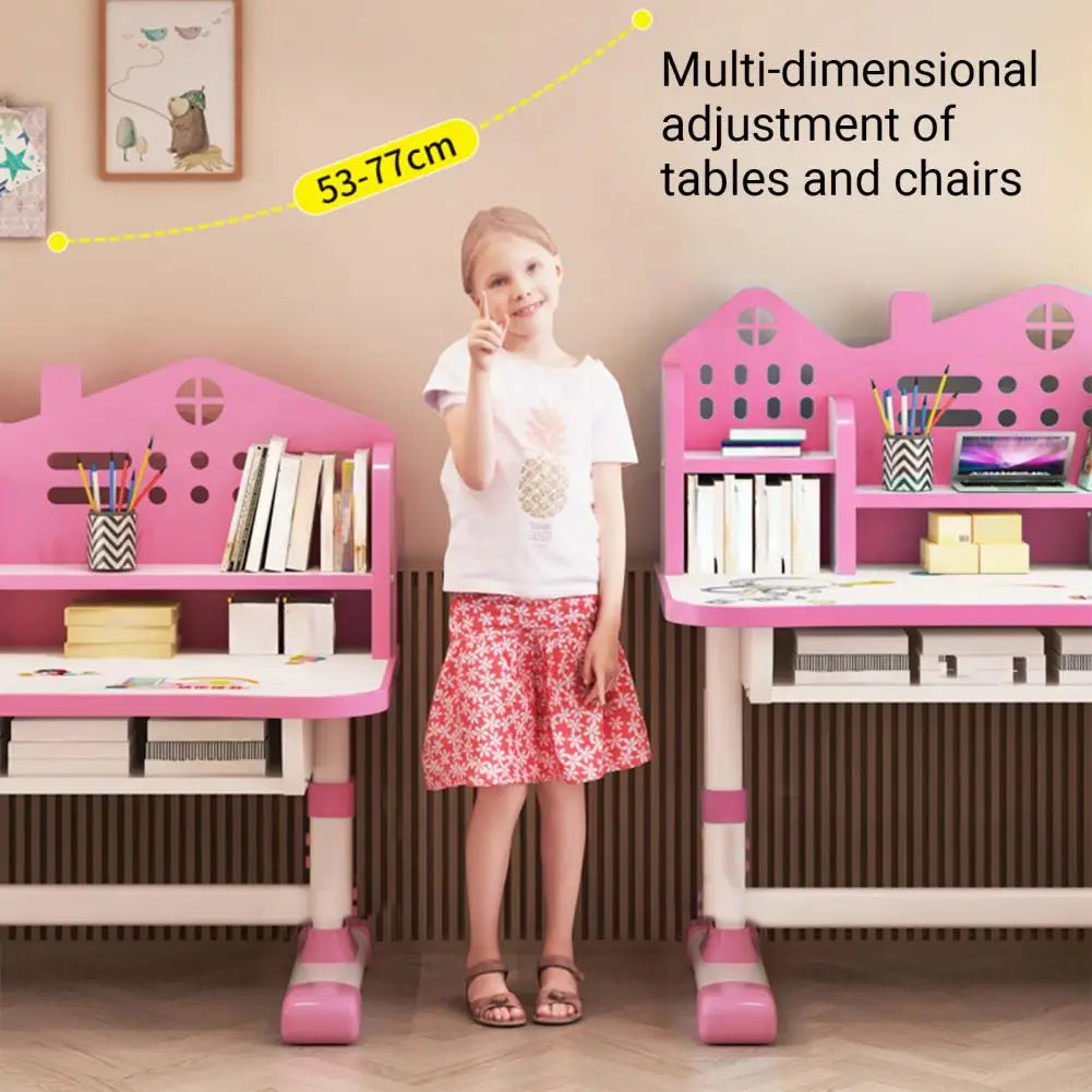 2Pcs/Set Study Desk Chair Set Cartoon Pattern Kids Adjustable Height Study Drawer Table with Chair Set