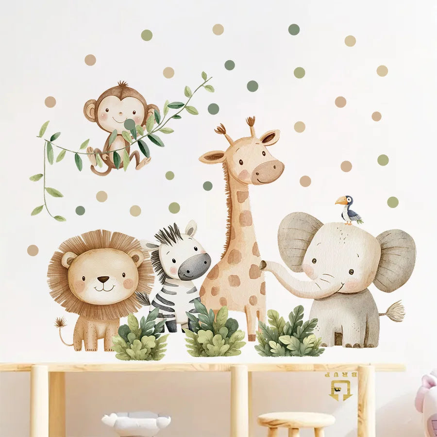 Cartoon Forest Animals Wall Stickers for Kids Rooms Boys Girls Baby Room Decoration Child Wallpaper Home Decor Giraffe