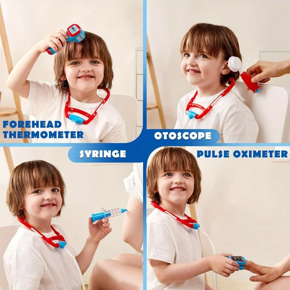 Kids Doctor Kit 16Pcs Pretend Play Medical Kit with Realistic Toy Stethoscope Reusable Record Cards for Toddlers Ages 3+