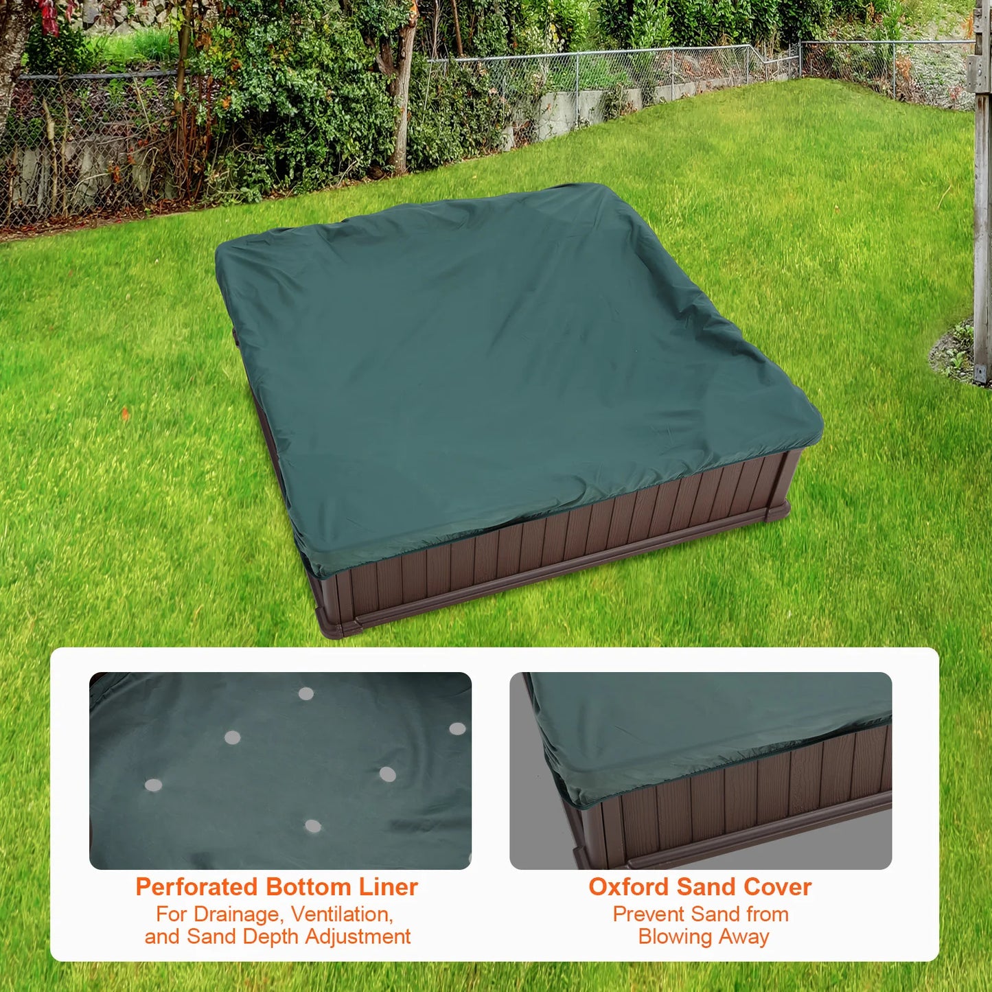 SucceBuy Sandbox with Cover in Square Sand Box Sand Pit with 4 Corner Seating and Bottom Liner Kids Sandbox for Outdoor for Kids