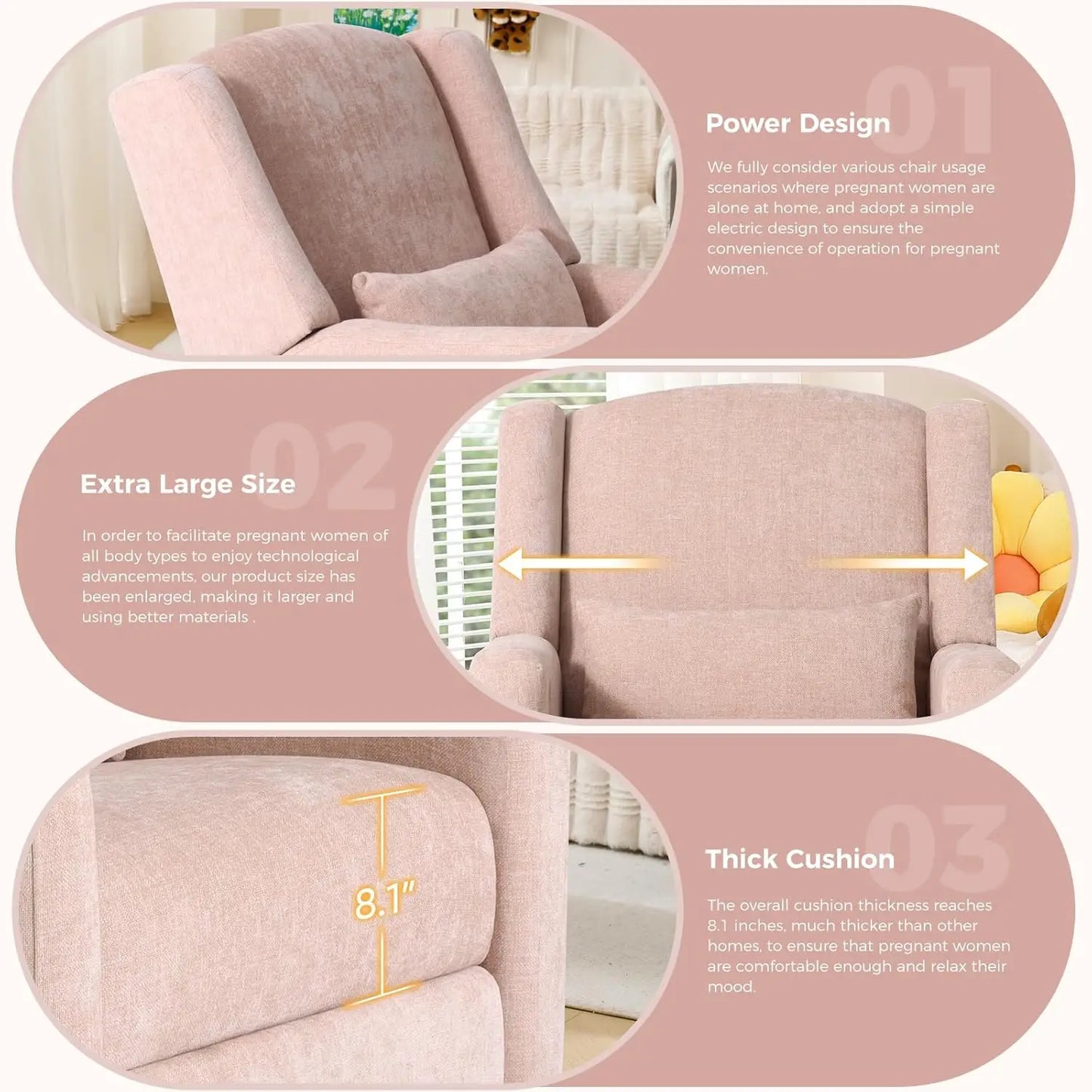 270° Swivel Nursery Rocking Recliner with Waist Pillow USB Port Comfy Glider for Living Room Bedroom, Customized