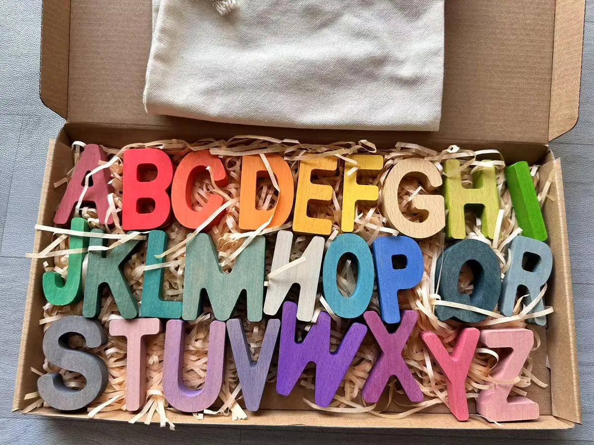 Montessori Wooden Tray  Rainbow Alphabet Puzzle Pastel ABC Learn Letters Educational Board for Kids