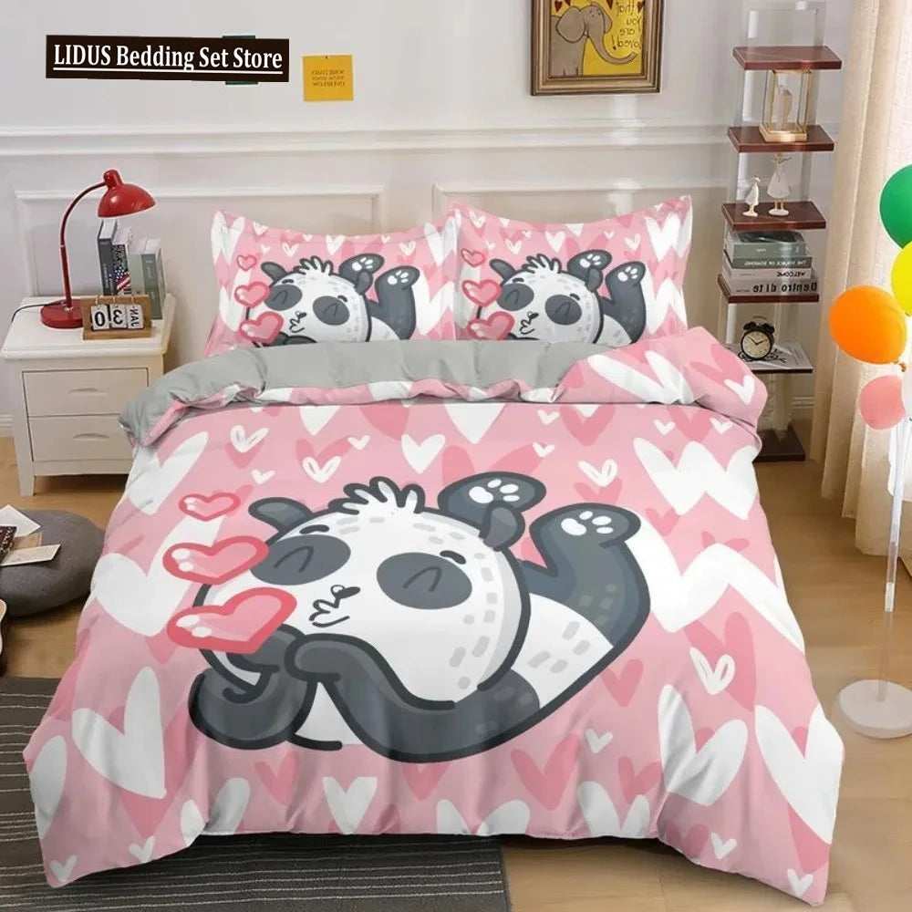 Lovely Cartoon Panda Bedding Sets Printed Duvet Cover Set For Boys Girls 135x200 Duvet Cover King Single Double Size Room Decor