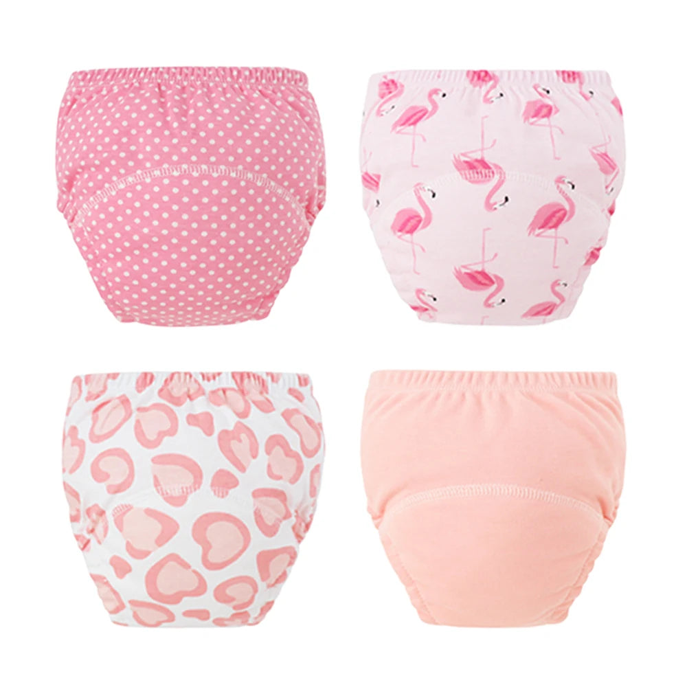 4PCS Baby Kids Cotton Potty Training Pants Waterproof Infant Shorts Underwear Reusable Cloth Diaper Nappies Children Panties