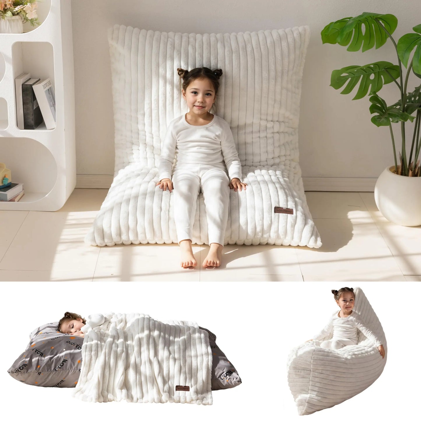 AXYOYO 3 in 1 Kids Bean Bag Chair, Comfy Floor Sofa with Removed Cover | Soft Floor Couch with High-Density Foam Filling Conver