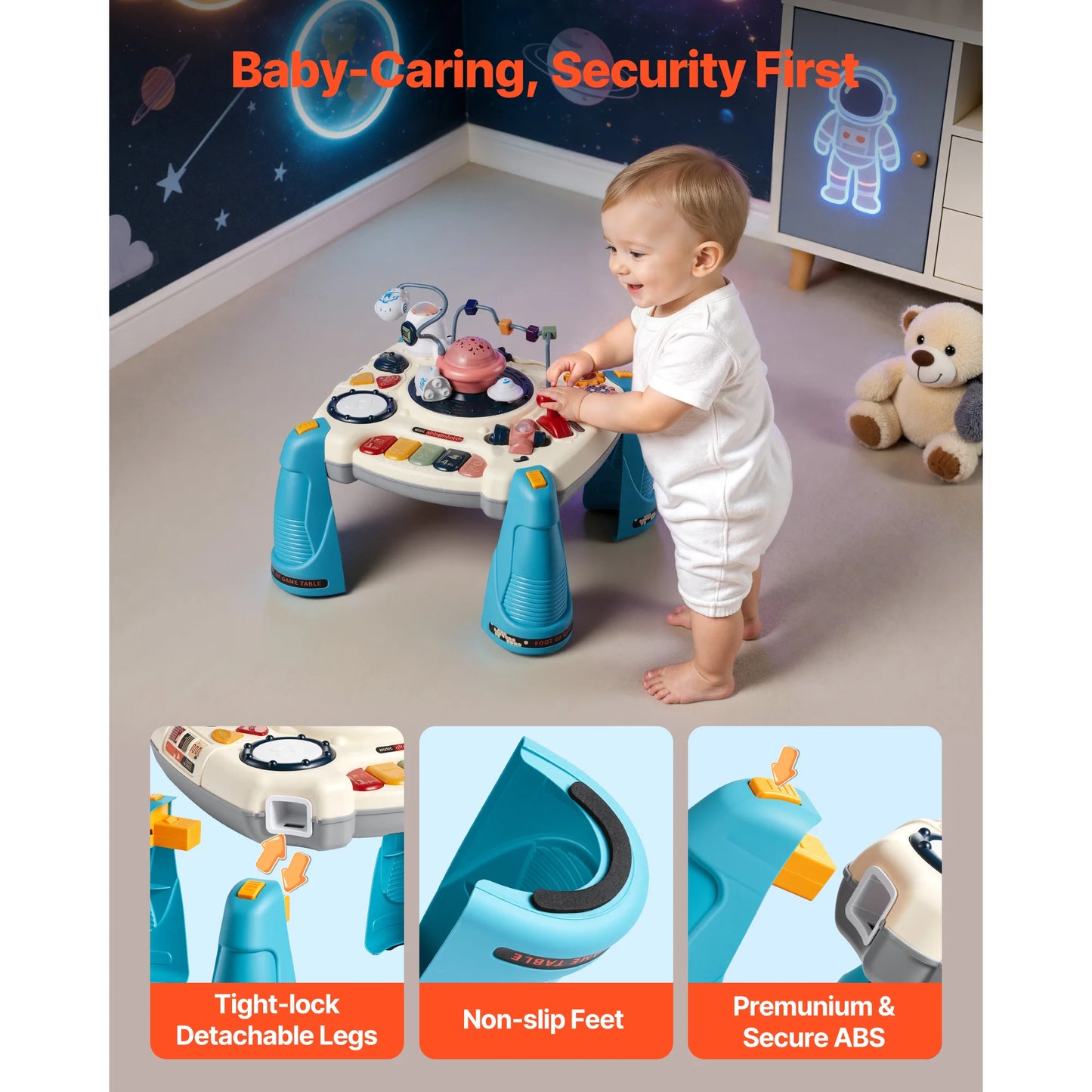 Baby Spacecraft Musical Table Toys with Space Theme & Soft-glow Star Projector & 60+ Sound Sources for Kids