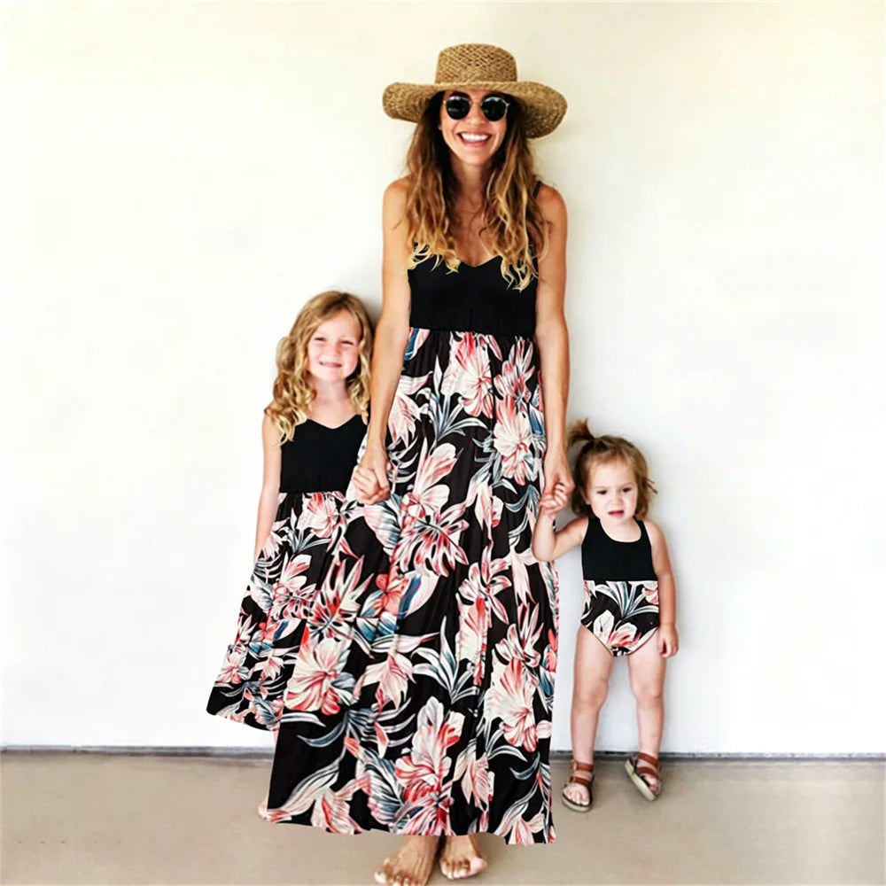 Bohemian Mother Daughter Dress Vestido Beach Children Dress Family Matching Outfits Women Clothing Casual Girls Dresses Summer